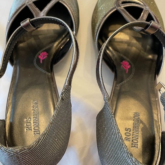 Ros Hommerson silver iridescent glitter fabric 7.5W T-strap heels - Picture 4 of 6